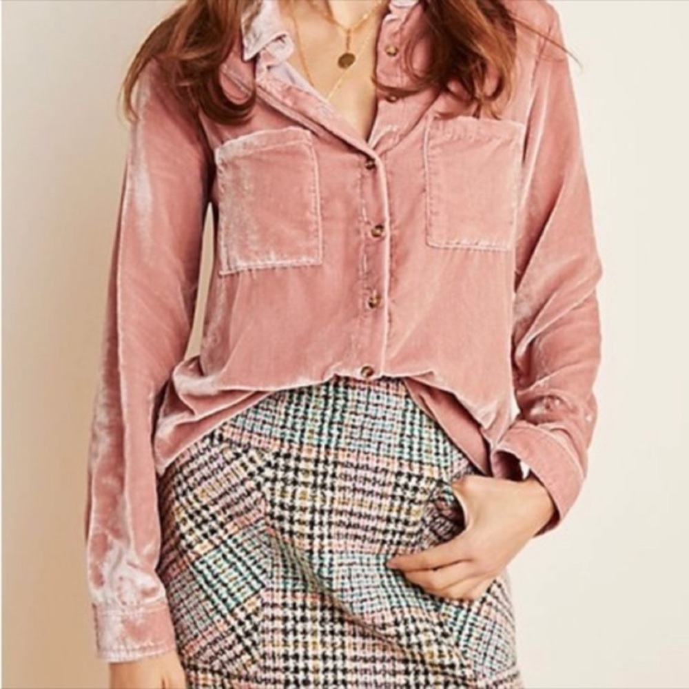 Maeve Dusty Rose Velvet Button-Down Shirt